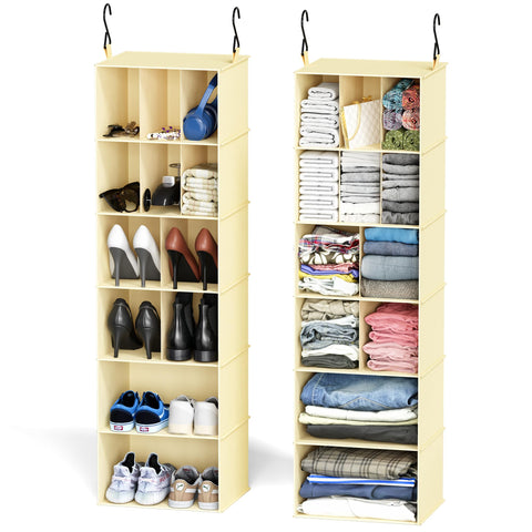 SpaceAid 2 Pack Hanging Closet Organiser and Storage with Dividers, 24 Compartments Hanging Shoe Shelves for Closet, Wardrobe, RV, Garment Rack - Black