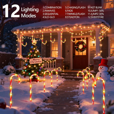 24 Pack 144 LED Candy Cane Christmas Lights Outdoor, 25.2inch Warm White