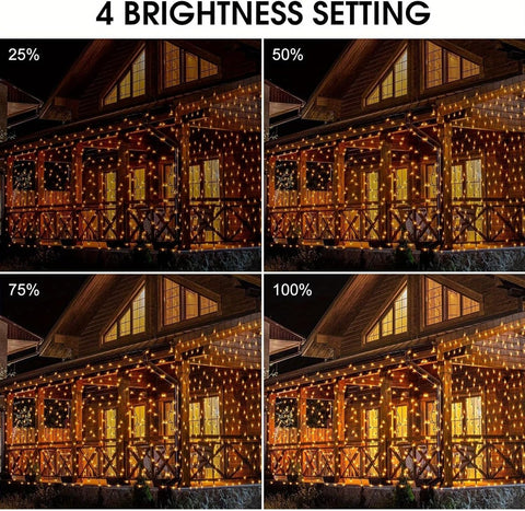 2m x 2m Solar Curtain Lights 204 LED Warm White Waterproof Outdoor Fairy Lights with Remote & 8 Modes – Make Your Garden Glow After Dark