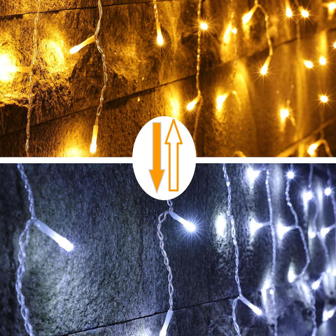 YOSION 500 LED Icicle Lights 15M/49ft – Warm White & White Colour Changing Curtain String Lights with Remote, Timer & Dimming for Christmas, Gardens & Gazebos - Turn Bare Spaces Into a Winter Glow