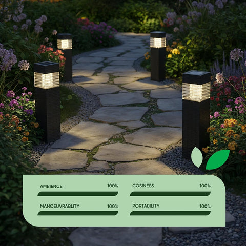 Solar Rattan Stake Lights, Pack of 4 Solar Garden Lights Outdoor Waterproof, White LED Solar Powered Pathway Lights for Garden & Borders