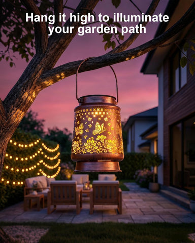 Solar Lanterns Outdoor Waterproof Candle Garden Decoration Birthday Presents for Women Patio Lawn Yard Pathway Hanging Light, Butterfly