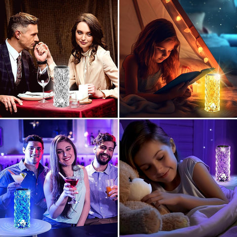 Crystal Diamond Rose Table Lamp, RGB LED Night Light with Touch and Remote Control, Bedside Lamps Nightstand Lamps, Dimmable, USB Rechargeable, Romantic Lighting Decoration for Bedroom, Office, Dating