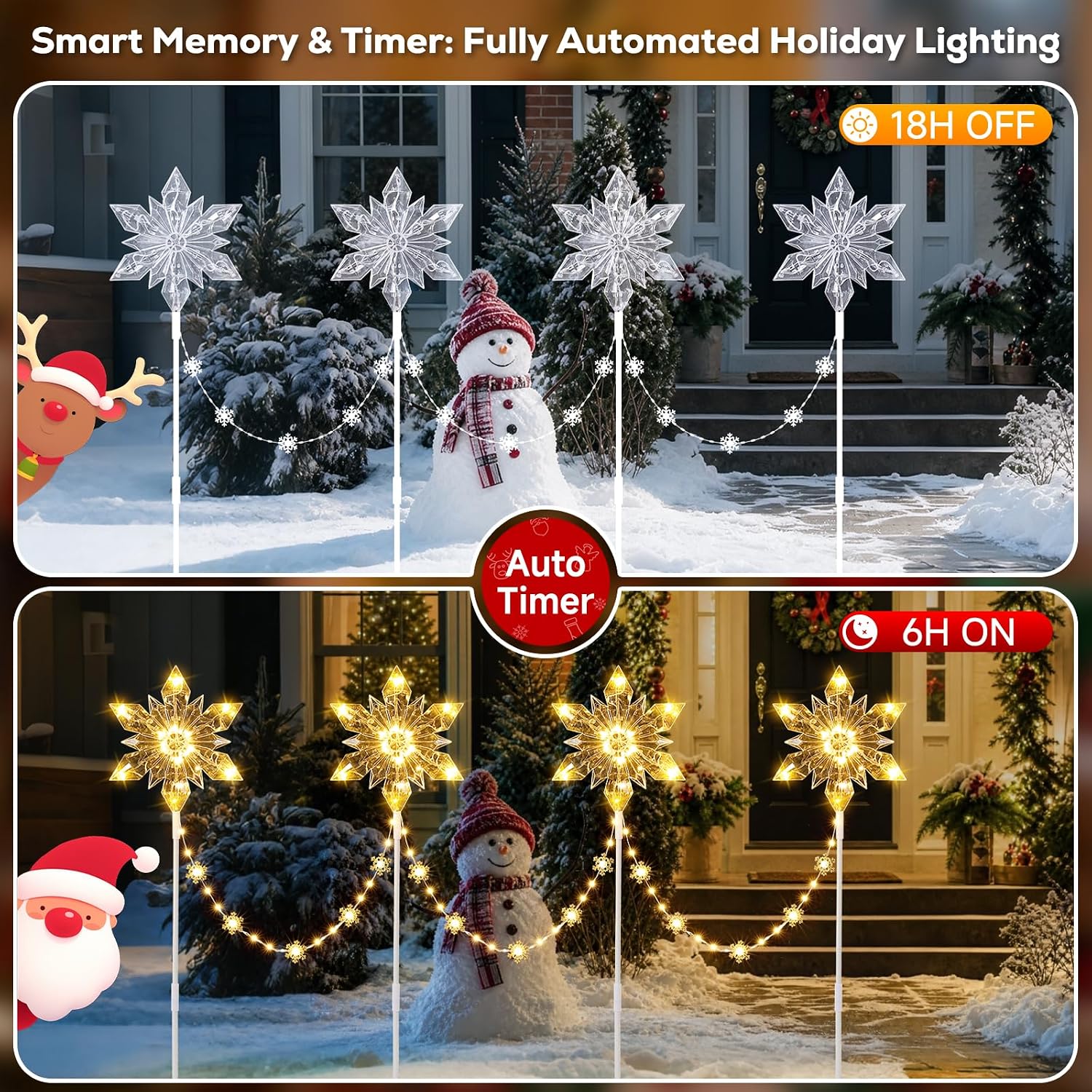 Quntis 3D Snowflake Christmas Pathway Lights Mains Powered, 70cm 96 LED