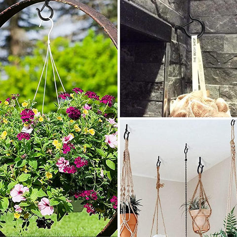 Esteopt 8 Pack Black Q-Hanger Screw-In Hooks with Safety Buckles – Steel Ceiling and Wall Hooks for Outdoor String Lights, Plants, Bird Feeders & Christmas Decorations