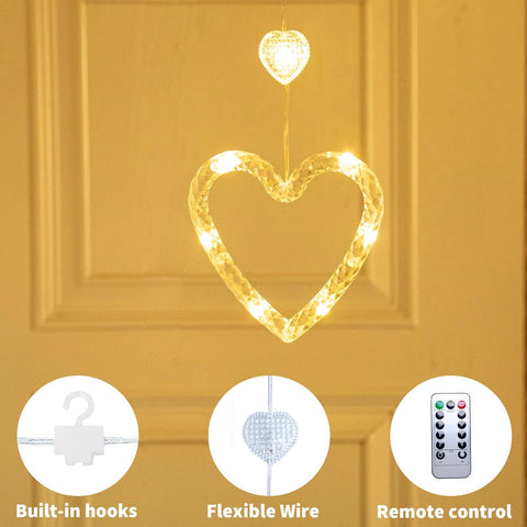 Heart Curtain Lights 9.8ft, USB Plug-In LED Heart String Lights with Remote & Timer, Warm White Valentine’s Day Window Lights for Bedroom & Room Decor