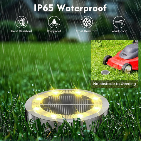 Solar Lights Outdoor Garden, 12 Pack 8 LED Solar Ground Lights Warm White, IP65 Waterproof Ground Disk Lighting, Garden Solar Floor Light for Pathway Lawn Yard Patio Landscape Walkway