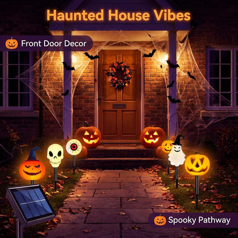 Halloween Solar Pathway Lights 5 Pack, Pumpkin Skull Ghost Stake Lamp