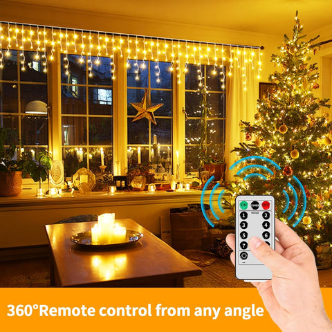 Outdoor Christmas Icicle Lights Mains Powered – 25M + 5M, 800 Warm White LED Waterproof Icicle Fairy Lights with Remote, 8 Modes, Dimmable & Timer - Turn Dark Winter Evenings Into a Cosy Christmas Glow