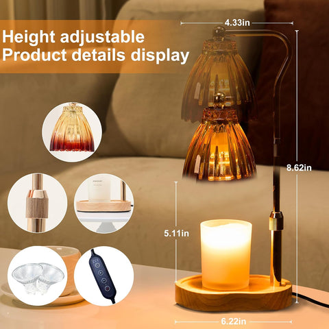 Vankada Candle Warmer Lamp with Timer & Dimming Function – Height Adjustable Electric Candle Warmer with Gold Glass Shade for Home & Room Decor