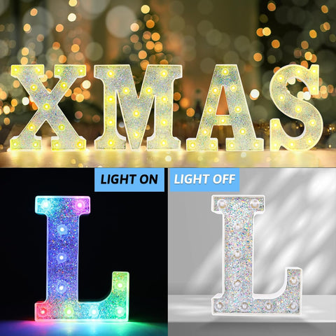 L Style Color Changing LED Letter Light, Glitter Marquee Lamp with 18 Colors, Remote Controlled, Battery Powered Decorative Letter Light for Party, Wedding, Birthday and Home Decor