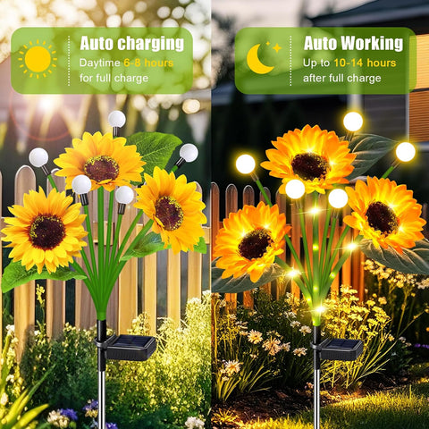 Solar Sunflower Lights 6 Pack Waterproof Outdoor Memorial Gifts for Mom Grandma,Solar Sunflower Lights Outdoor Garden Decor for Yard Patio Lawn Pathway Backyard