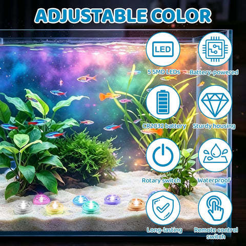 8 Pcs Submersible LED Lights with Remote – Waterproof RGB Underwater Lights with 12 Colours for Pools, Spas, Fountains, Ponds & Decorative Displays