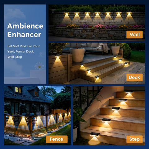 Solpex Solar Fence Lights Outdoor Garden,4 Pack Solar Powered Deck Lights Outdoor Waterproof for Stairs,Backyard,Patio,Railing,Step(Warm White