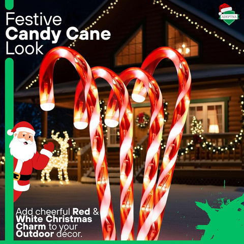 ADEPTNA 4 Piece 40 LED Christmas WARM WHITE CANDY CANE LED LIGHTS with Timer Function Battery Powered Xmas Outdoor Patio Pathway Drive Way Decoration