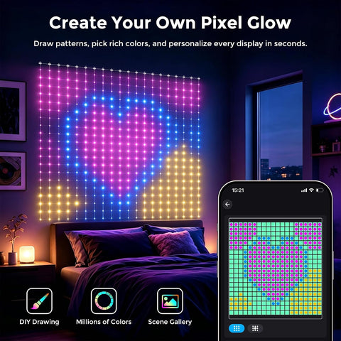 2m x 2m Smart Curtain Fairy Lights 400 RGB LEDs with App & Remote – IP65 Waterproof Indoor & Outdoor String Lights for Bedrooms, Christmas, Weddings & Parties - Turn Any Wall Into a Glow-Up
