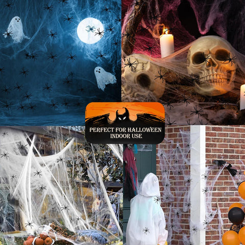 60g Halloween Spider Web Decorations with 30 Fake Spiders – Stretchable Cobwebs for Indoor & Outdoor Halloween Party Decorations