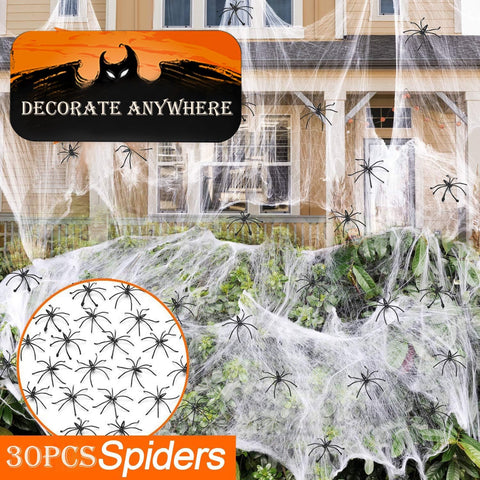60g Halloween Spider Web Decorations with 30 Fake Spiders – Stretchable Cobwebs for Indoor & Outdoor Halloween Party Decorations