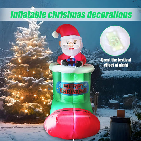 5FT Animated Inflatable Santa in Stocking, Automatic Pop Up & Down Christmas Outdoor Decoration with Built-in LED Lights for Yard, Lawn & Garden Holiday Display