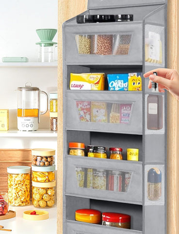 Meolsaek Over The Door Storage Organiser – 5-Tier Hanging Storage with 10 Pockets, Anti-Tilt Design, Beige