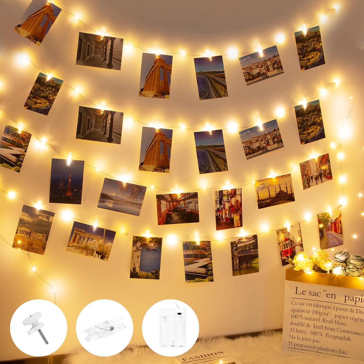 50 LED Photo Clip String Lights Fairy Lights with 30 Clips