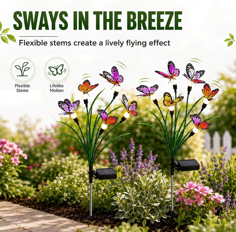 Solar Butterfly Lights Outdoor 4 Pack, Swaying Garden Stake Decor