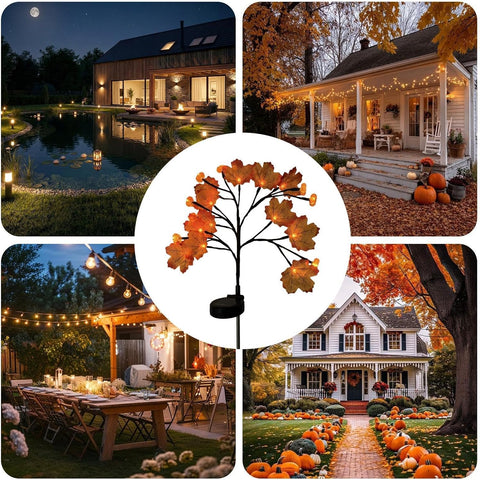 Fall Solar Lights Outdoor Decorative Maple Leaves Waterproof Thanksgiving