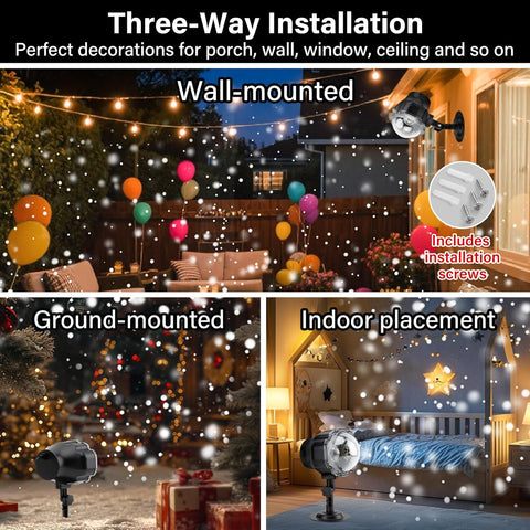 Christmas Projector Light – Snowfall LED Snowflake Projector with Remote Control, IP65 Waterproof Outdoor & Indoor Christmas Decoration