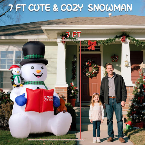 7 FT Large Inflatable Snowman with Rotating LED Lights – Outdoor Xmas Decoration
