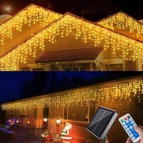 Solar Icicle Lights – 160 LED Warm White Outdoor Christmas Lights with 8 Lighting Effects, IP65 Waterproof Solar String Lights for House, Windows, Porches & Gardens - Let Your Christmas Display Glow Without the Tangle of Cables
