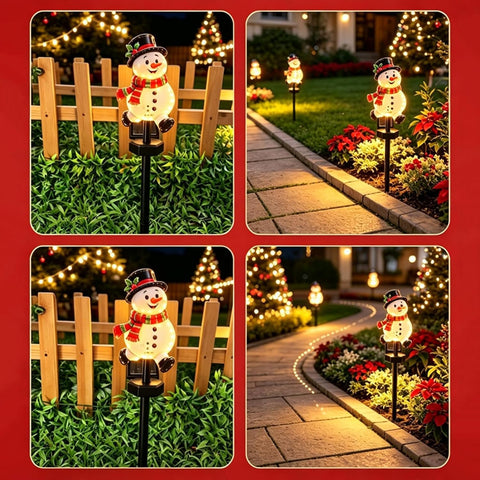 Christmas Solar Pathway Lights 2-Piece LED Waterproof Snowman Lamp