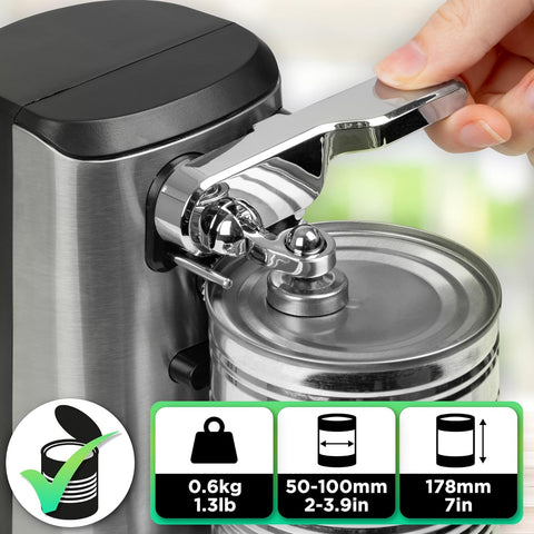 Duronic CO60 Electric Can Opener – 3-in-1 with Bottle Opener & Knife Sharpener – Silver