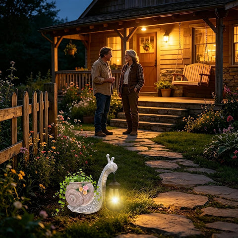 Planter with Solar Light Resin Snail Figure