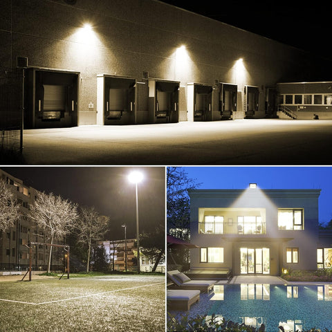 50W LED Flood Light, IP66 Waterproof Super Bright 5000LM Security Light, 3000K Warm White Outdoor Wall Light for Garden Yard Garage Patio Warehouse with UK Plug
