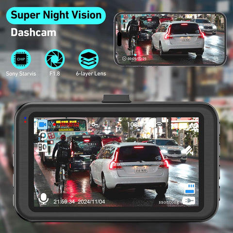 Dash Cam Front & Rear 1080P WiFi Car Camera with Night Vision & 32GB Card