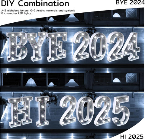 Silver Glitter LED Number Light 9 Battery Powered