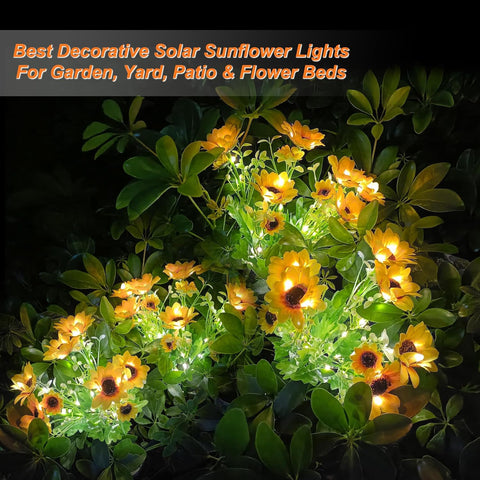 6-Flower Solar Sunflower Lights, 2 Pack Solar Lights Outdoor,Waterproof for Porch, Flowerbed, Pathway, Patio, Lawn, Christmas Decorations