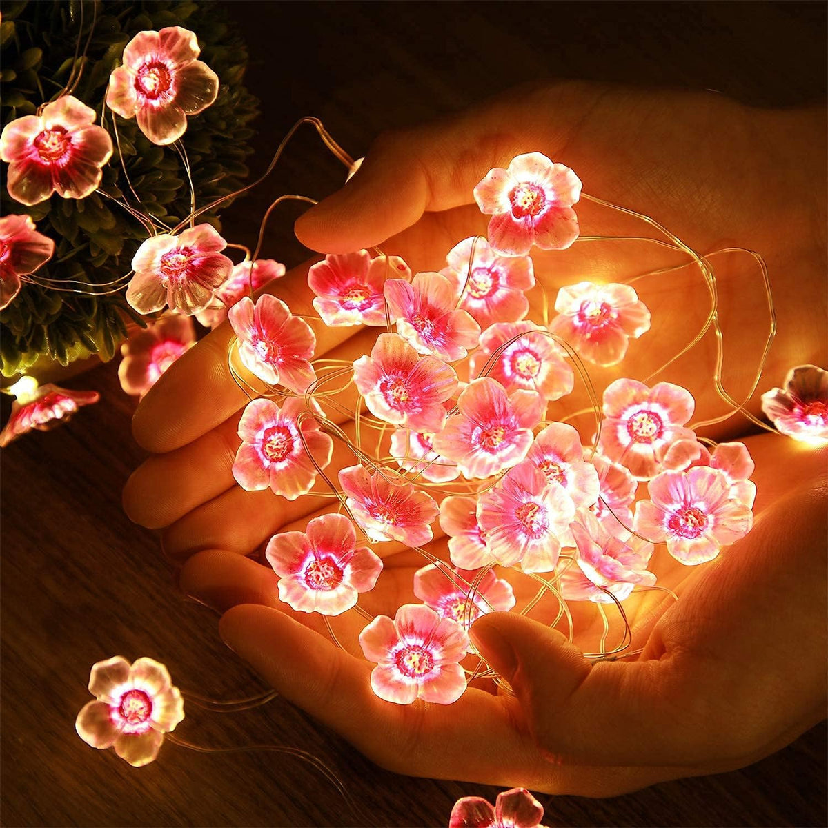 Flower String Lights Fairy Pink Cherry Blossom Lights 13 Feet 40 LEDs USB and Battery Operated Decorative Lights for Girls Bedroom Indoor Outdoor Wedding and Valentines Day