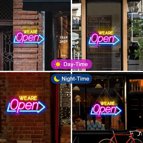 LED Neon WE ARE OPEN Sign 16"x7.8" – Ultra Bright Open Sign for Business, Shop, Bar, Restaurant, Store Wall Decor (Blue Pink Orange)