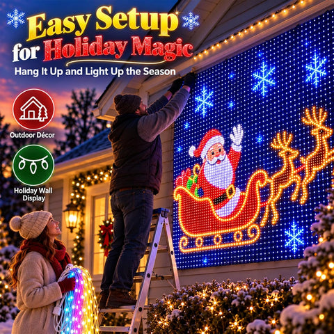 Animated Christmas LED Curtain Lights – Smart RGB Net Lights with Remote, 6 Lighting Modes & Timer for Festive Outdoor Displays – Turn Your Home into a Christmas Light Show