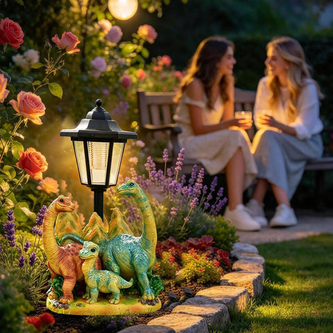 Dinosaur Garden Sculpture Solar Dinosaur Ornament Prehistoric Lawn Decor