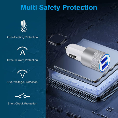 Car Charger Adapter 3.4A Dual Port Fast USB for iPhone, Samsung, iPad, and Google Pixel Devices