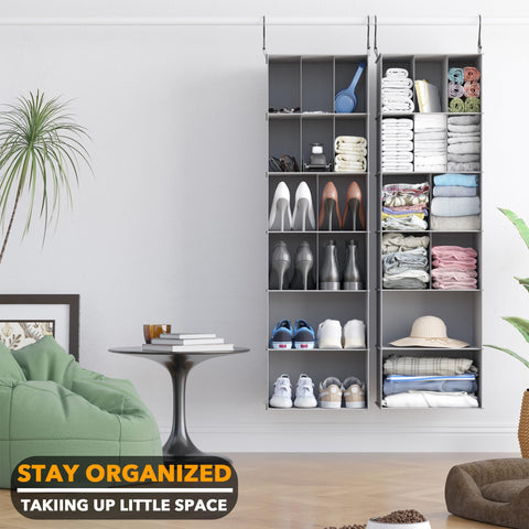 SpaceAid 2 Pack Hanging Closet Organiser and Storage with Dividers, 24 Compartments Hanging Shoe Shelves for Closet, Wardrobe, RV, Garment Rack - Black
