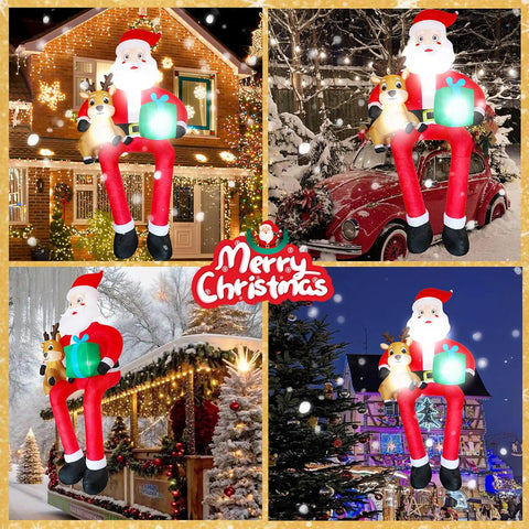 9.5FT Inflatable Climbing Santa with Gift Box & Reindeer Baby – Outdoor