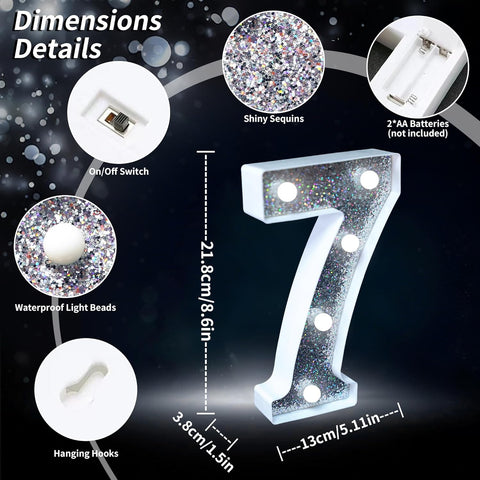 LED Silver Glitter Number Light 7