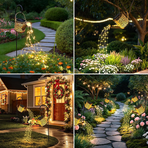 CNMTCCO Solar Watering Can Lights Outdoor Garden, Waterproof LED Fairy String Lights, Hanging Metal Lantern Ornaments for Yard Lawn Pathway Patio Decor, Birthday Gifts for Women Mom