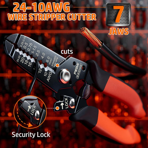 Ferrule Crimping Tool Kit, Square Pliers 0.25-10 mm², 24 Sizes Ferrules & Wire Stripper for Electrical Wiring/DIY Terminals | Self-Adjusting Ratchet Crimper - Copper Ferrule Kit