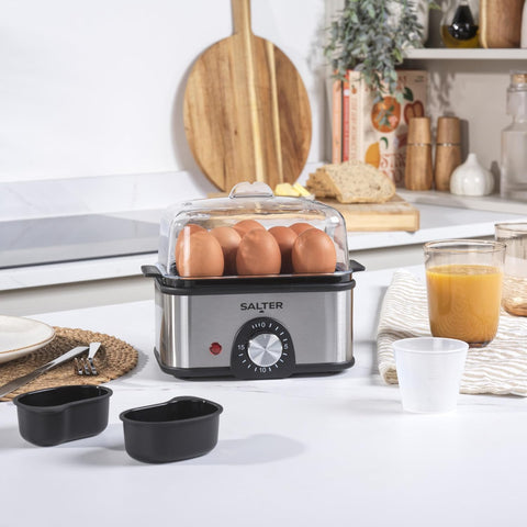 Electric Multi Egg Boiler 8 Egg Capacity Cooker with Poaching Trays, 500W Silver