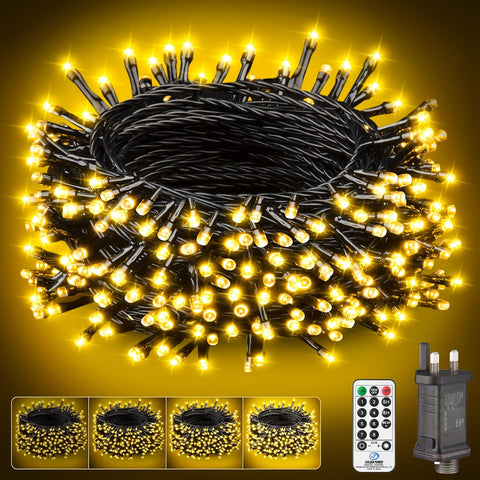 Outdoor Christmas Tree Fairy Lights – 15m 150 LED Warm White Mains Powered String Lights with Remote, 8 Modes, Timer & IP44 Waterproof for Indoor & Outdoor Garden, Xmas Tree, Wedding & Party Décor