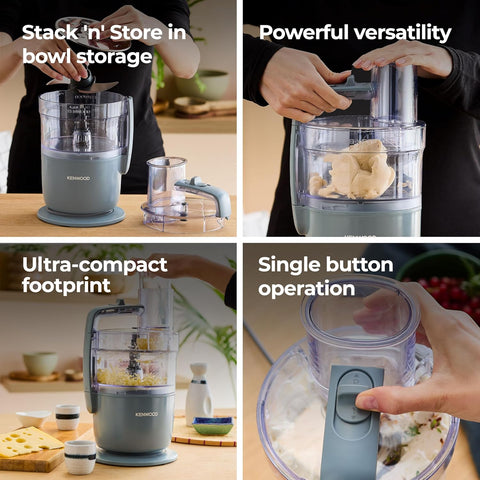 MultiPro Go FDP22.130GY Compact Food Processor – 650W – 1.3L Bowl, Express Serve, Knife Blade, 4mm Slicing & Grating Disk – Grey